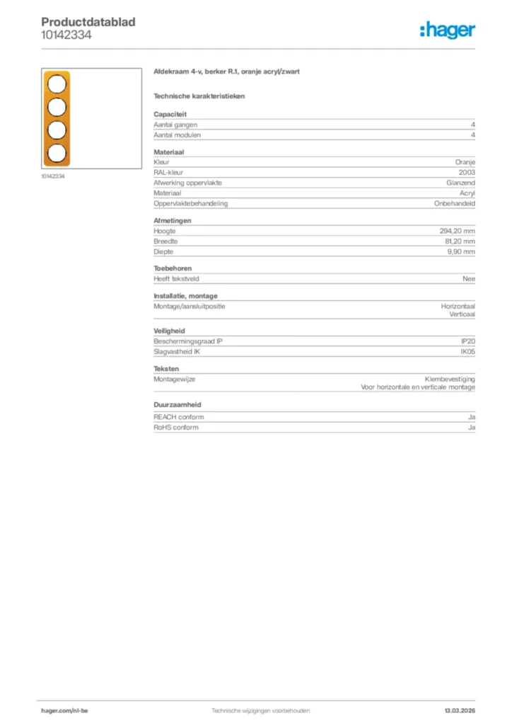 Afbeelding Hager Productdatablad 10142334 | Hager Belgium