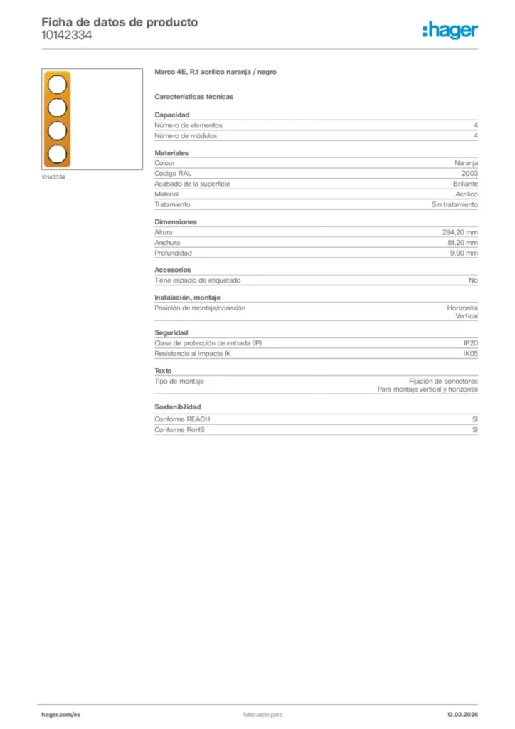 Imagen Hager Ficha de datos de producto 10142334 | Hager España