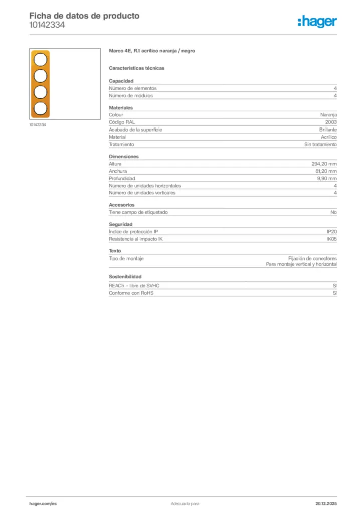 Imagen Hager Ficha de datos de producto 10142334 | Hager España