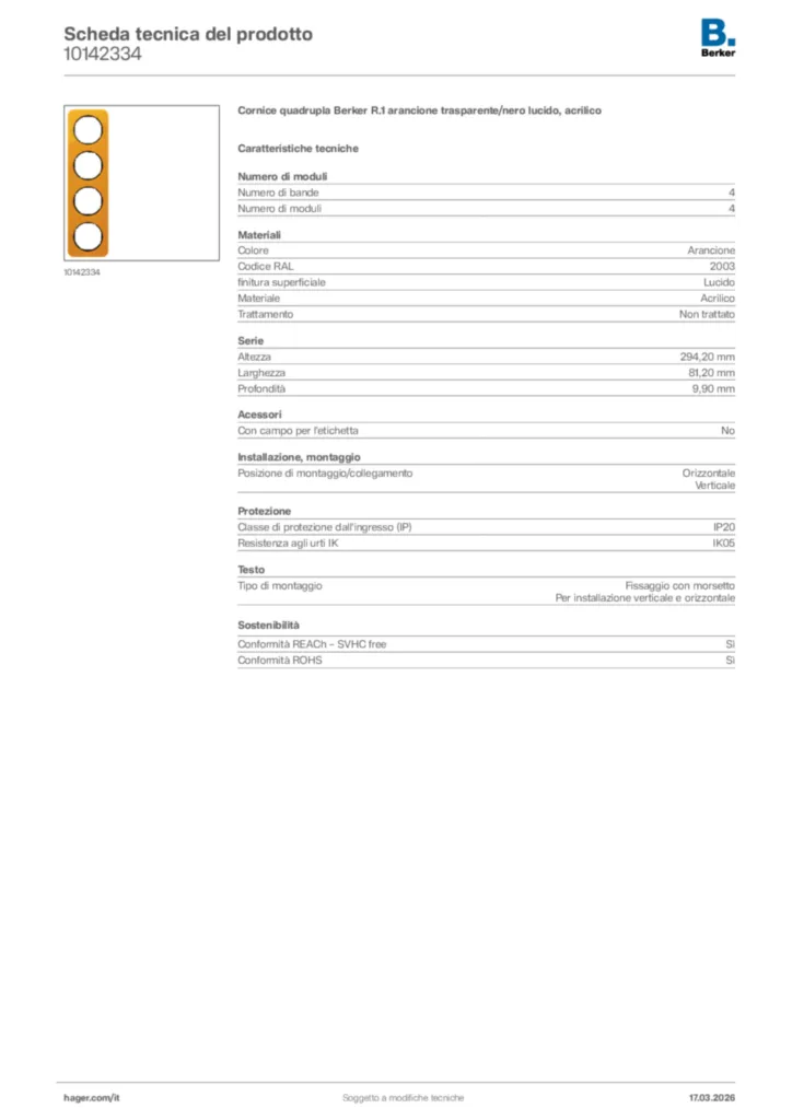 Immagine Berker Scheda tecnica del prodotto 10142334 | Hager Italia