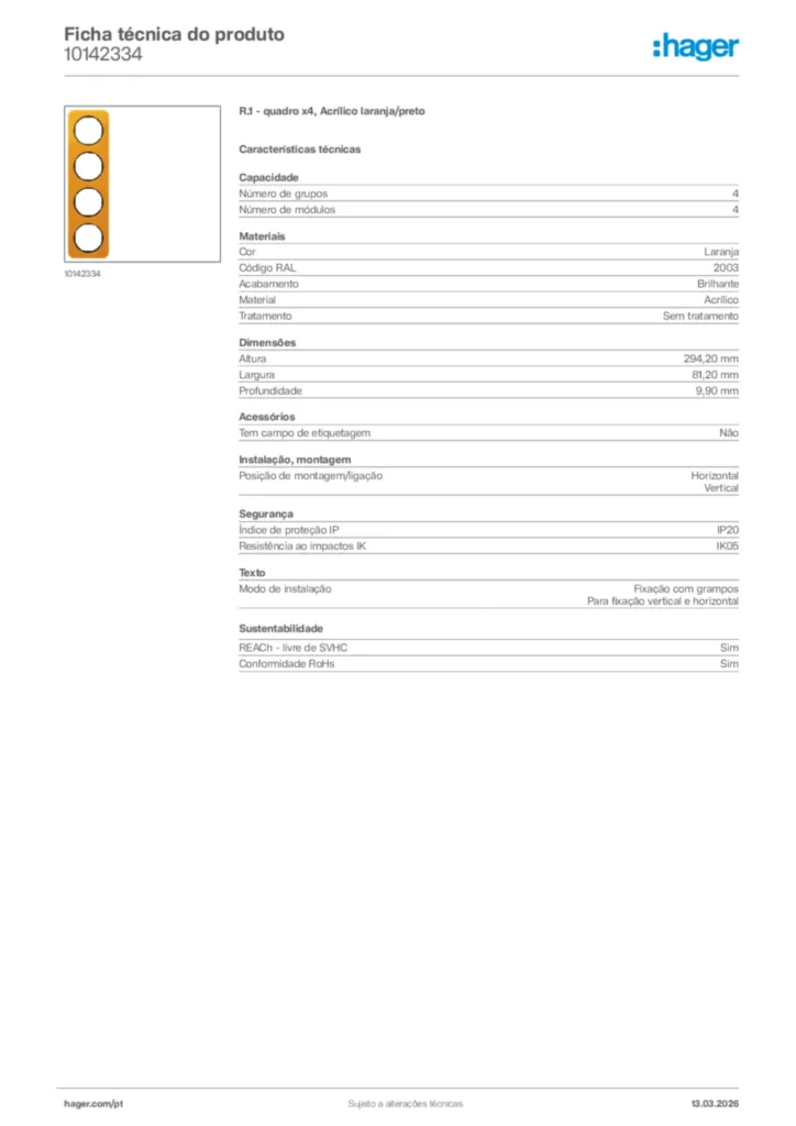 Imagem Hager Ficha técnica do produto 10142334 | Hager Portugal