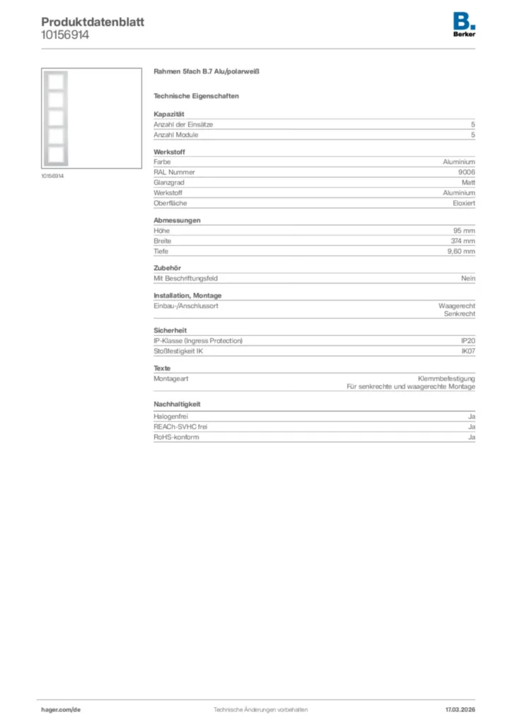 Bild Berker Produktdatenblatt 10156914 | Hager Deutschland
