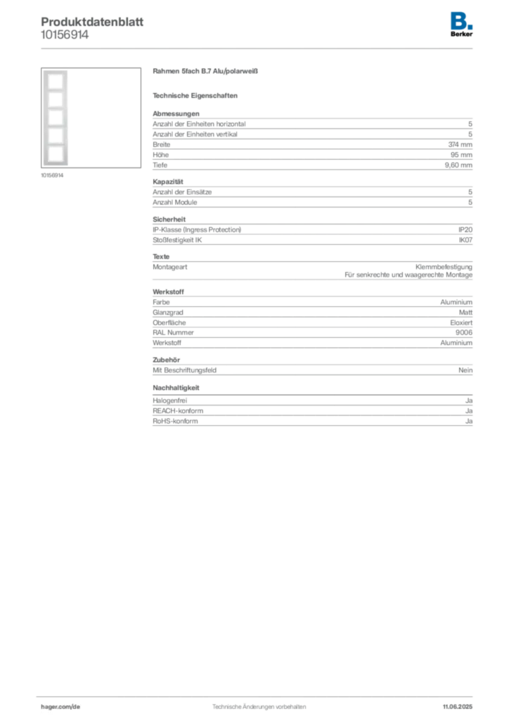 Bild Berker Produktdatenblatt 10156914 | Hager Deutschland