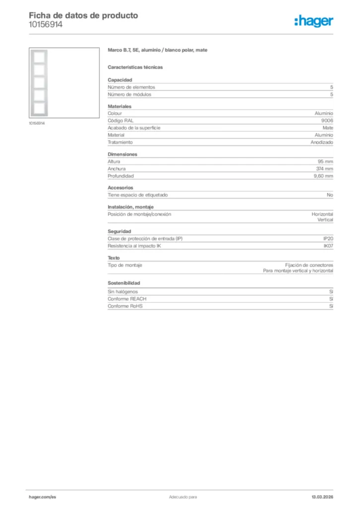 Imagen Hager Ficha de datos de producto 10156914 | Hager España