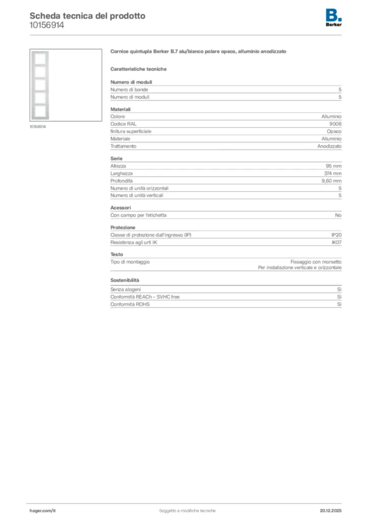 Immagine Berker Scheda tecnica del prodotto 10156914 | Hager Italia