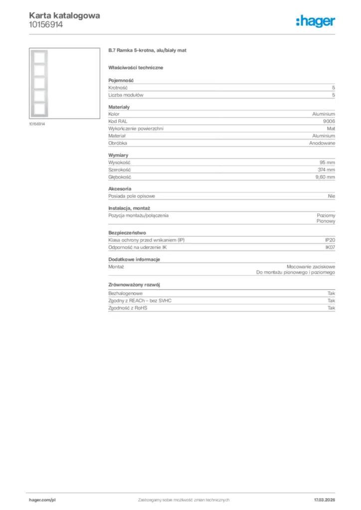 Zdjęcie Hager Karta katalogowa 10156914 | Hager Polska