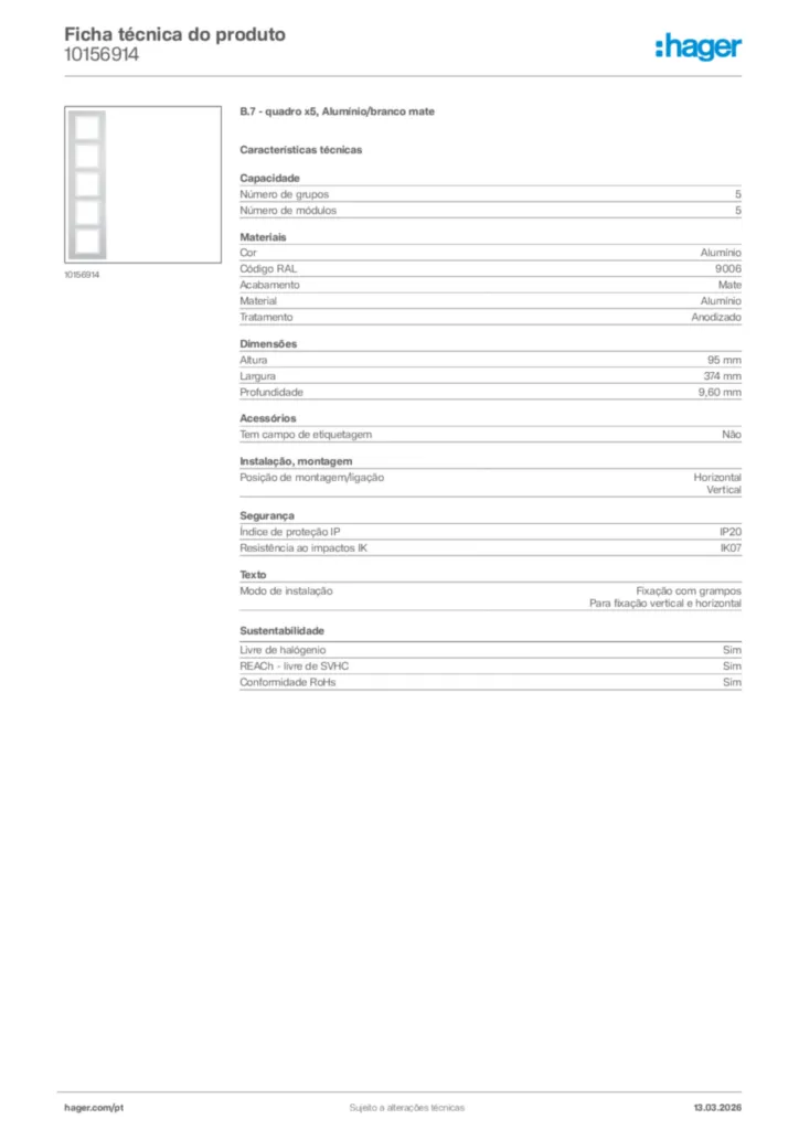 Imagem Hager Ficha técnica do produto 10156914 | Hager Portugal