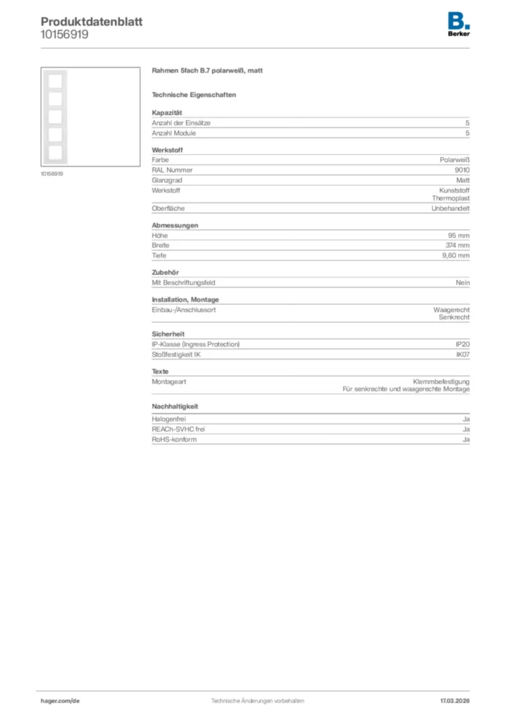 Bild Berker Produktdatenblatt 10156919 | Hager Deutschland
