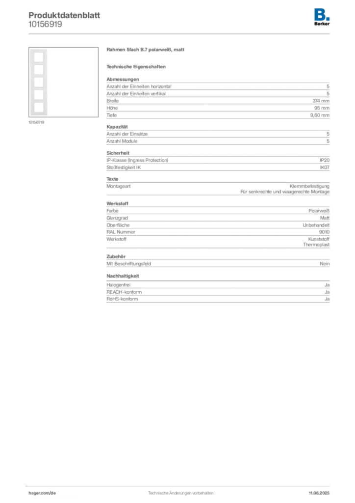 Bild Berker Produktdatenblatt 10156919 | Hager Deutschland