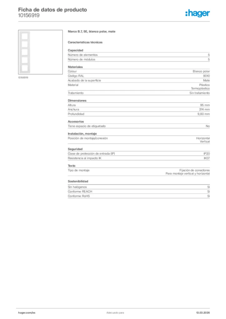 Imagen Hager Ficha de datos de producto 10156919 | Hager España