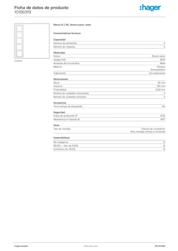 Imagen Hager Ficha de datos de producto 10156919 | Hager España
