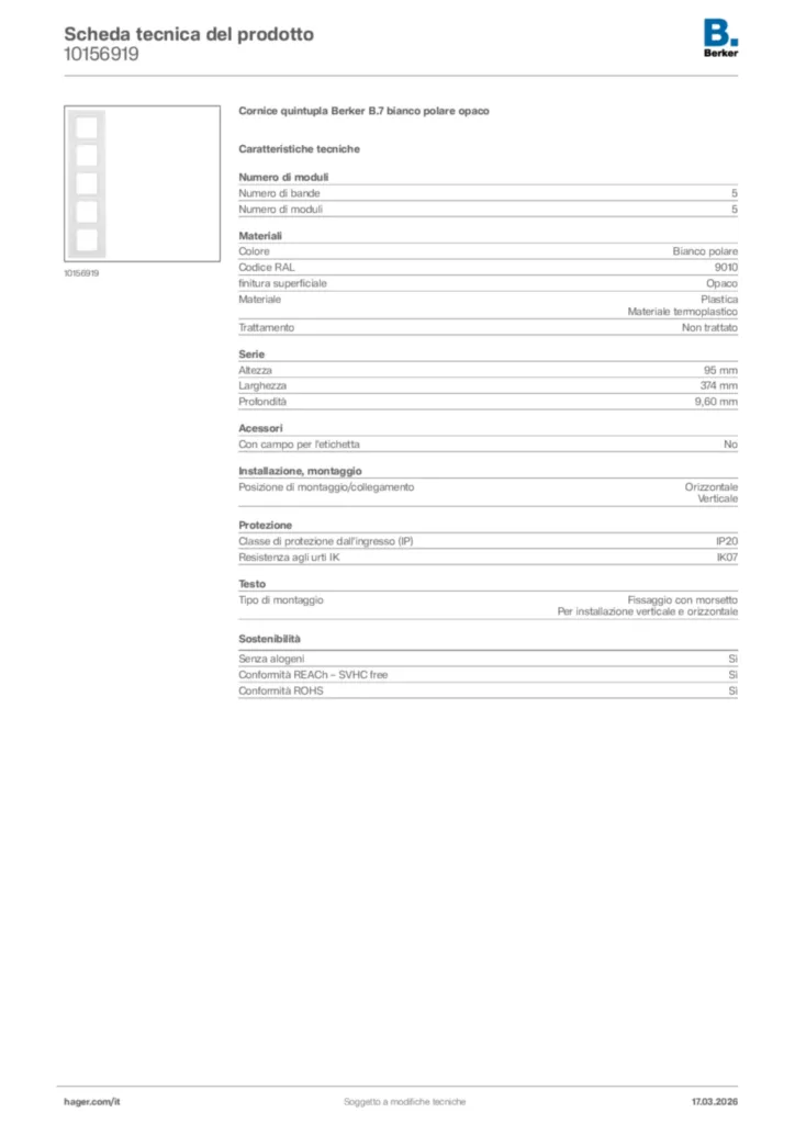 Immagine Berker Scheda tecnica del prodotto 10156919 | Hager Italia