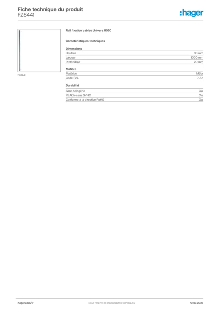 Image Hager Fiche technique du produit FZ8441 | Hager France
