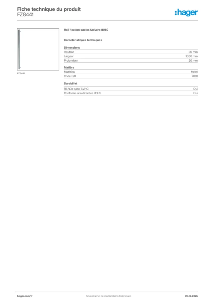 Image Hager Fiche technique du produit FZ8441 | Hager France