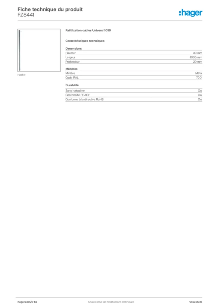 Image Hager Fiche technique du produit FZ8441 | Hager Belgique