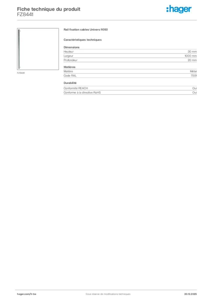 Image Hager Fiche technique du produit FZ8441 | Hager Belgique