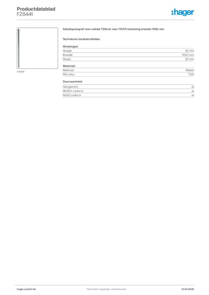 Afbeelding Hager Productdatablad FZ8441 | Hager Belgium