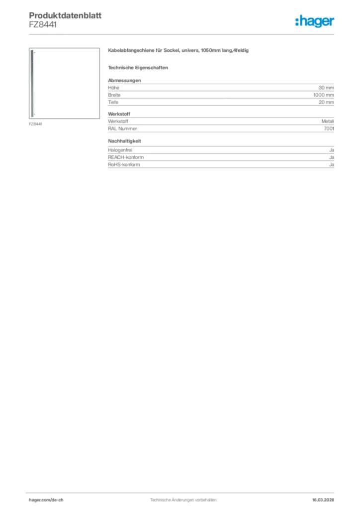 Bild Hager Produktdatenblatt FZ8441 | Hager Schweiz