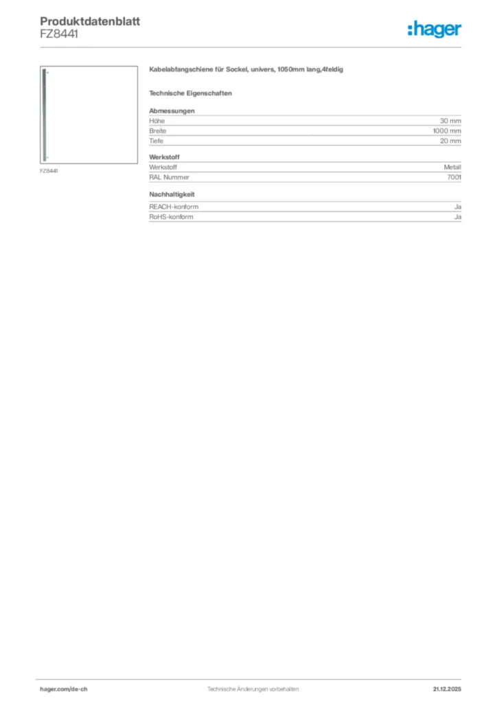 Bild Hager Produktdatenblatt FZ8441 | Hager Schweiz