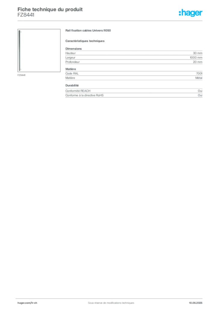 Image Hager Fiche technique du produit FZ8441 | Hager Suisse