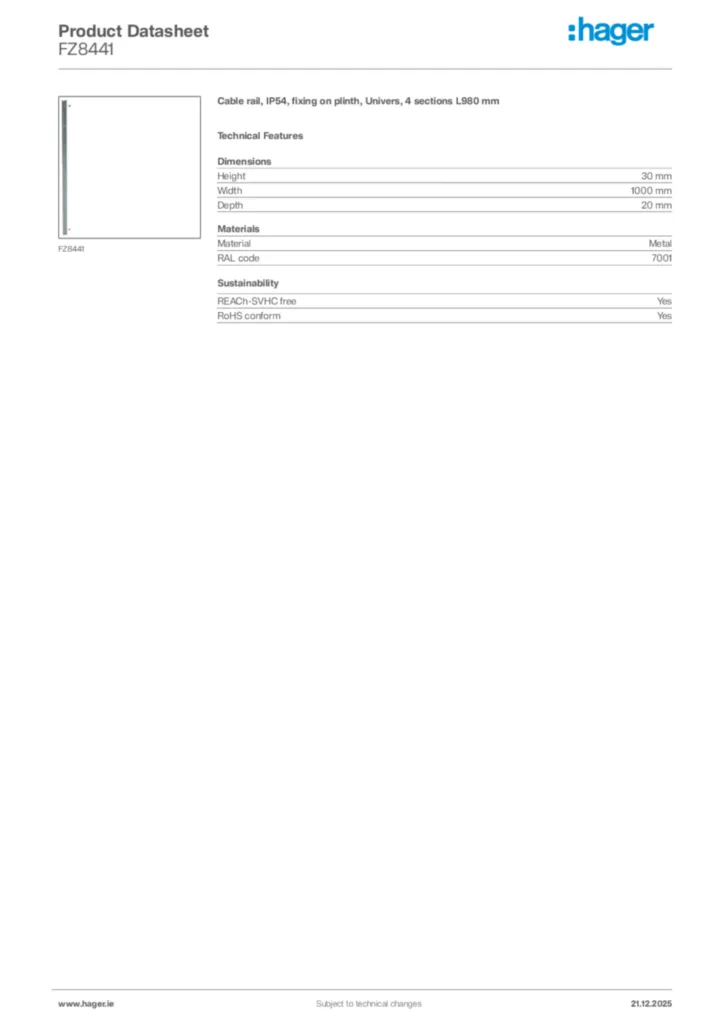 Image Hager Product data sheet FZ8441  | Hager