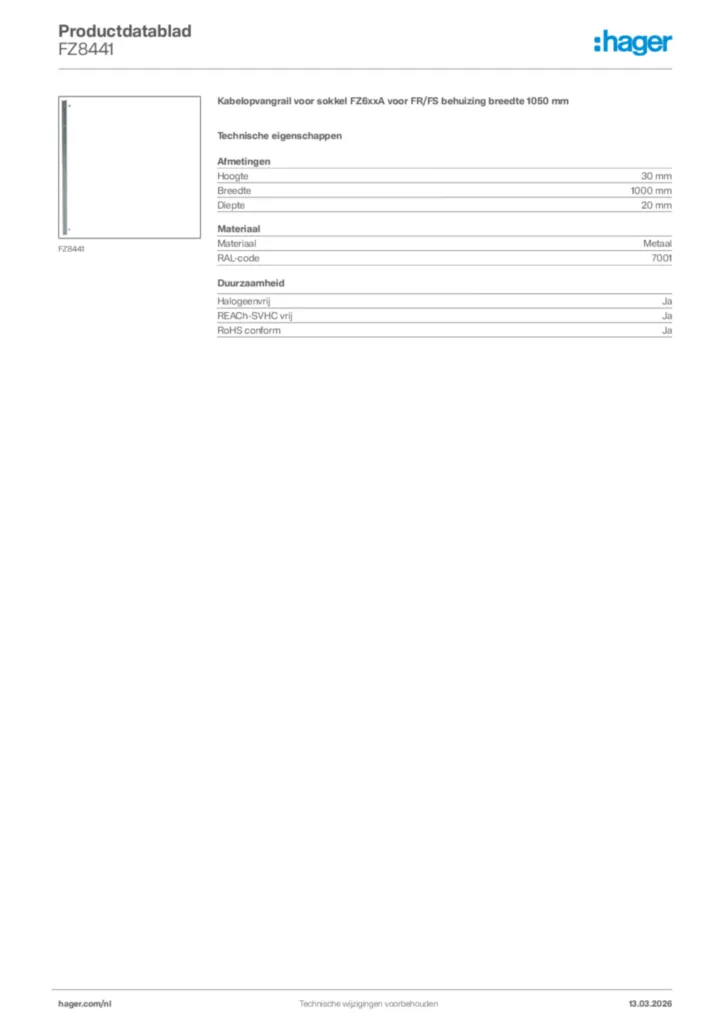 Afbeelding Hager Productdatablad FZ8441 | Hager Nederland