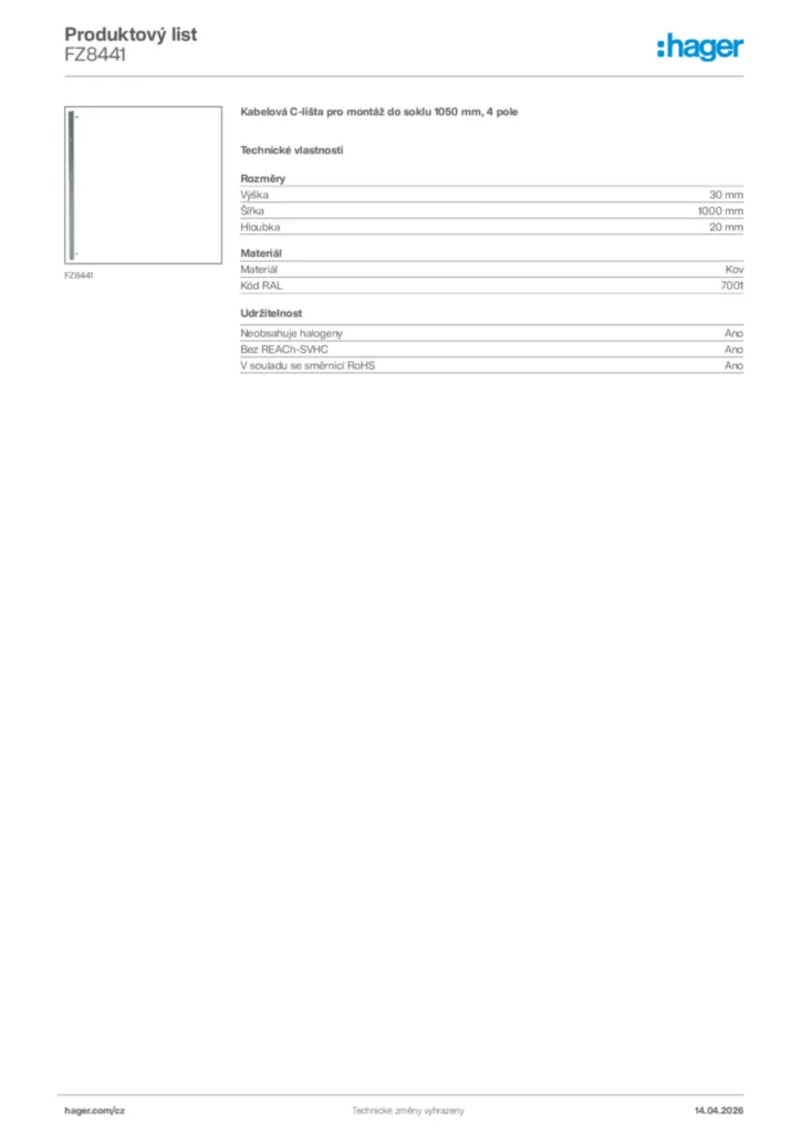 Obrázek Hager Product data sheet FZ8441 | Hager