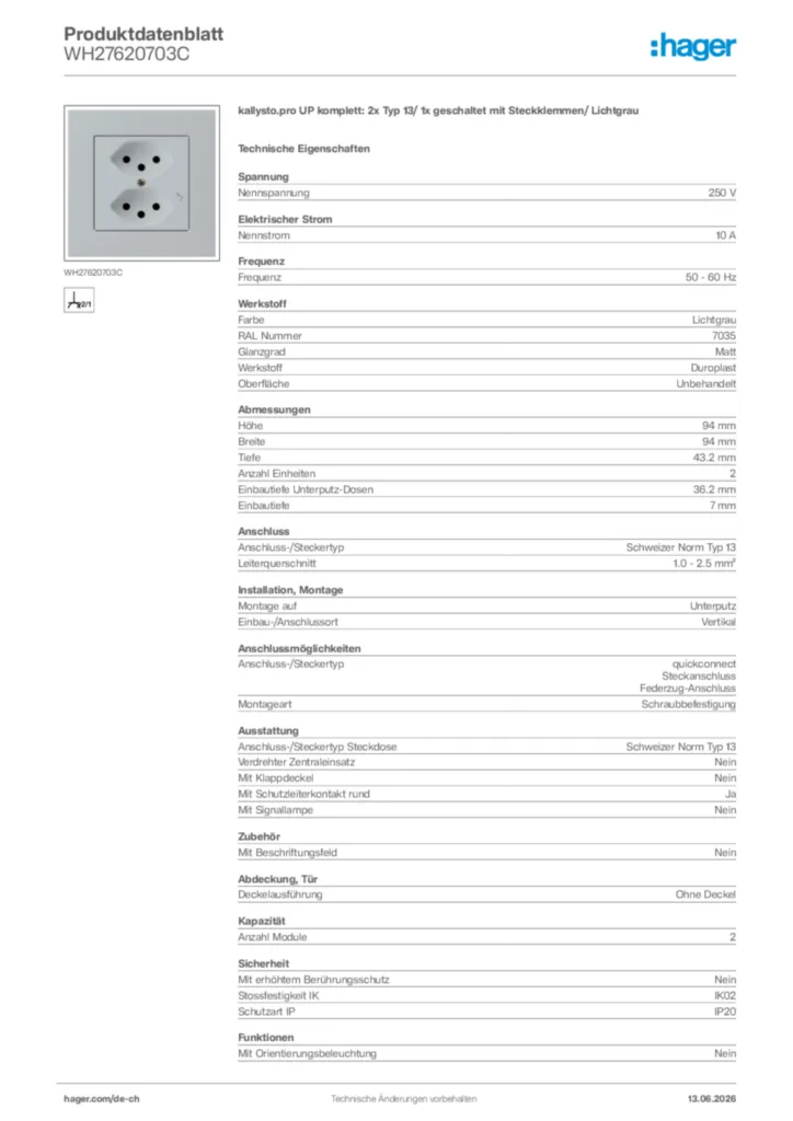 Bild Hager Produktdatenblatt WH27620703C | Hager Schweiz