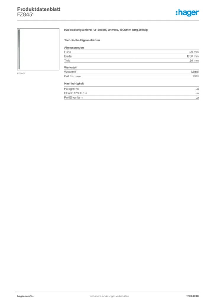 Bild Hager Produktdatenblatt FZ8451 | Hager Deutschland