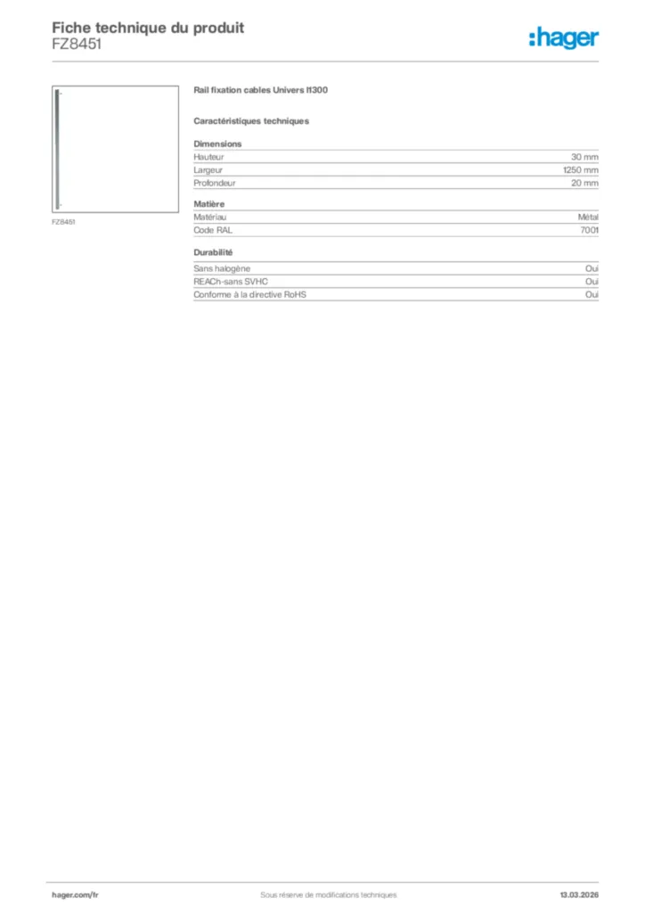 Image Hager Fiche technique du produit FZ8451 | Hager France