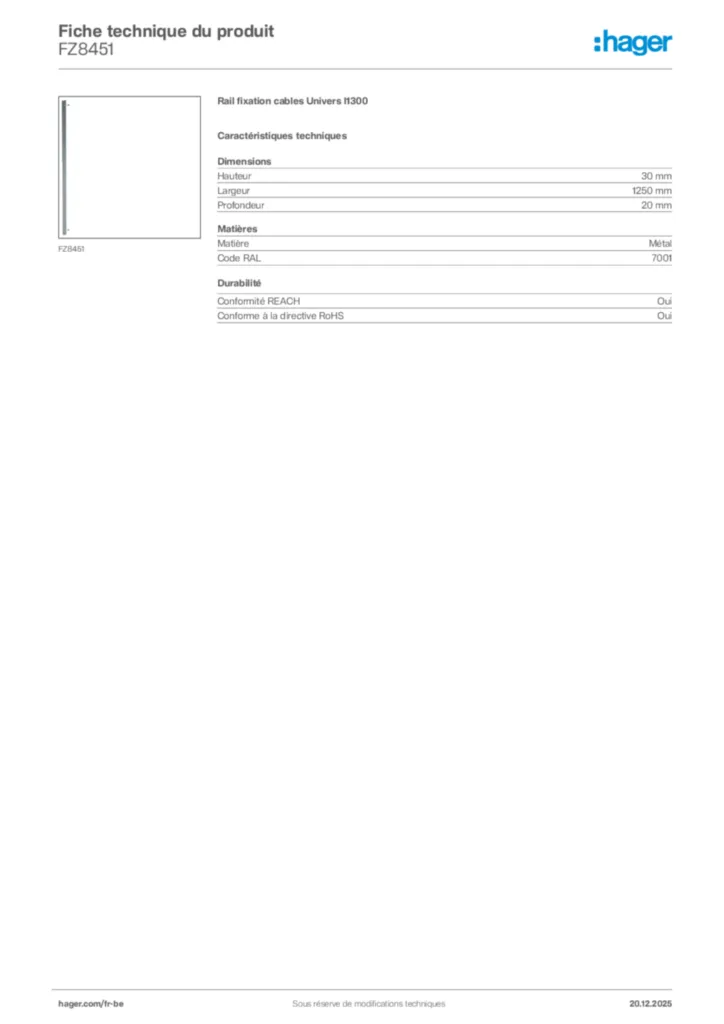 Image Hager Fiche technique du produit FZ8451 | Hager Belgique