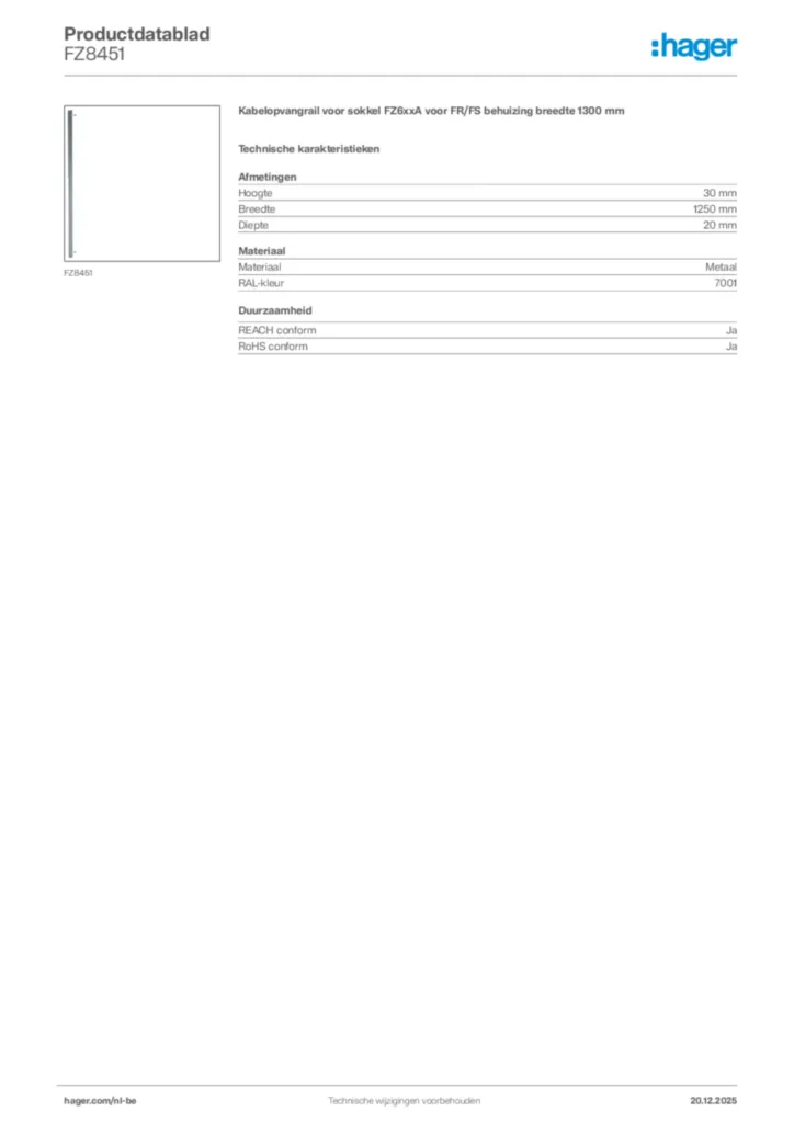 Afbeelding Hager Productdatablad FZ8451 | Hager Belgium
