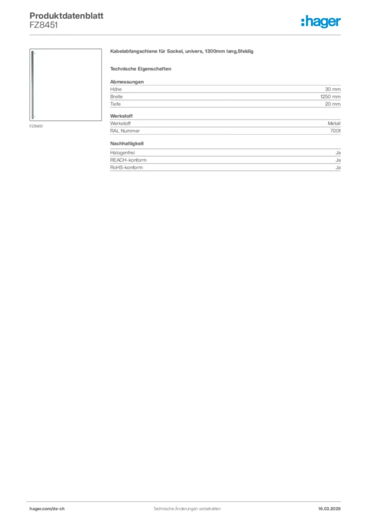 Bild Hager Produktdatenblatt FZ8451 | Hager Schweiz