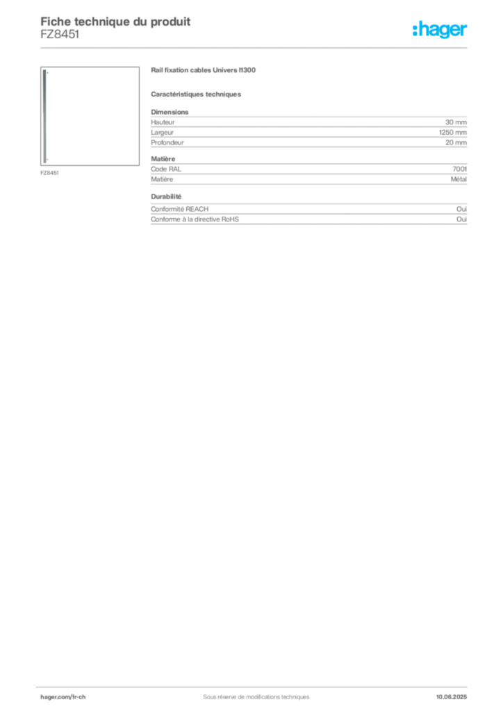 Image Hager Fiche technique du produit FZ8451 | Hager Suisse