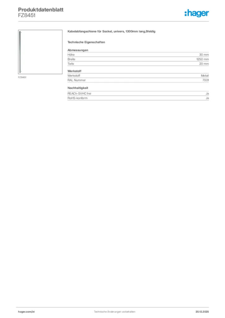 Bild Hager Produktdatenblatt FZ8451 | Hager Deutschland