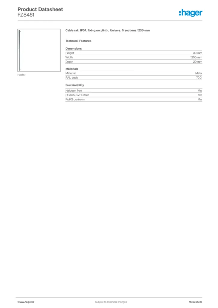 Image Hager Product data sheet FZ8451  | Hager