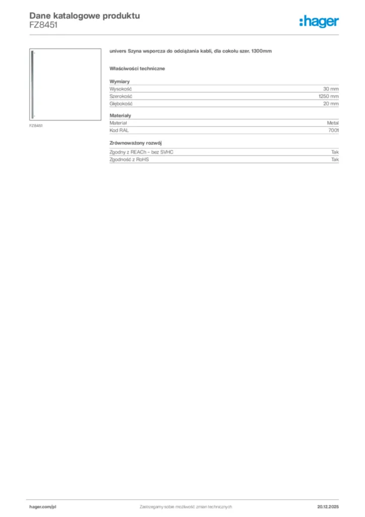 Zdjęcie Hager Dane katalogowe produktu FZ8451 | Hager Polska