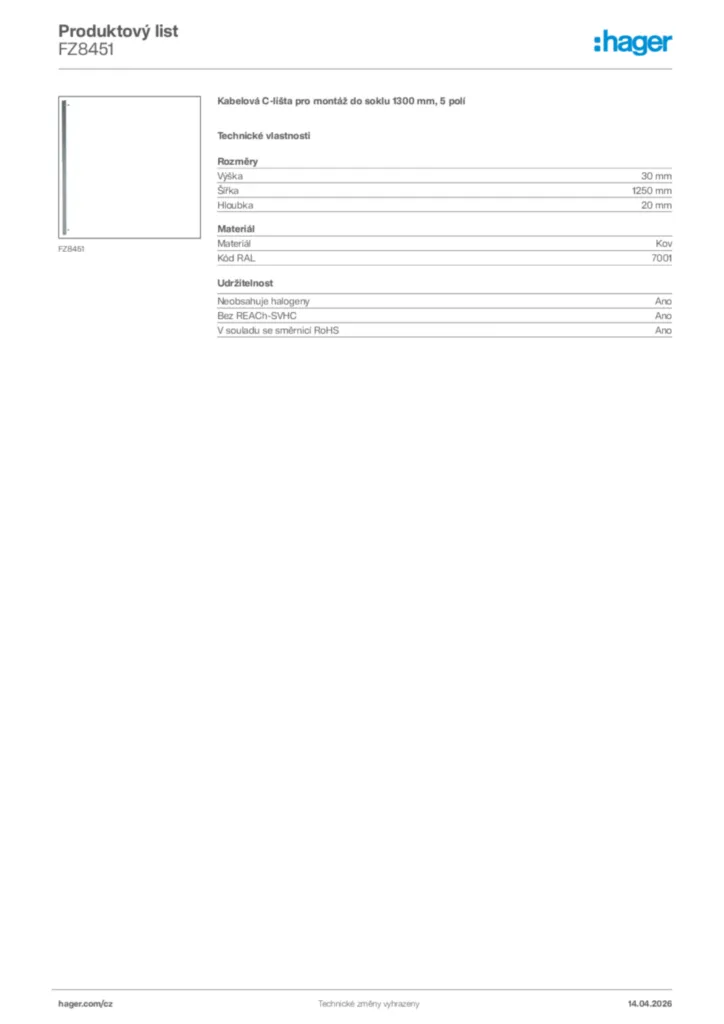 Obrázek Hager Product data sheet FZ8451 | Hager