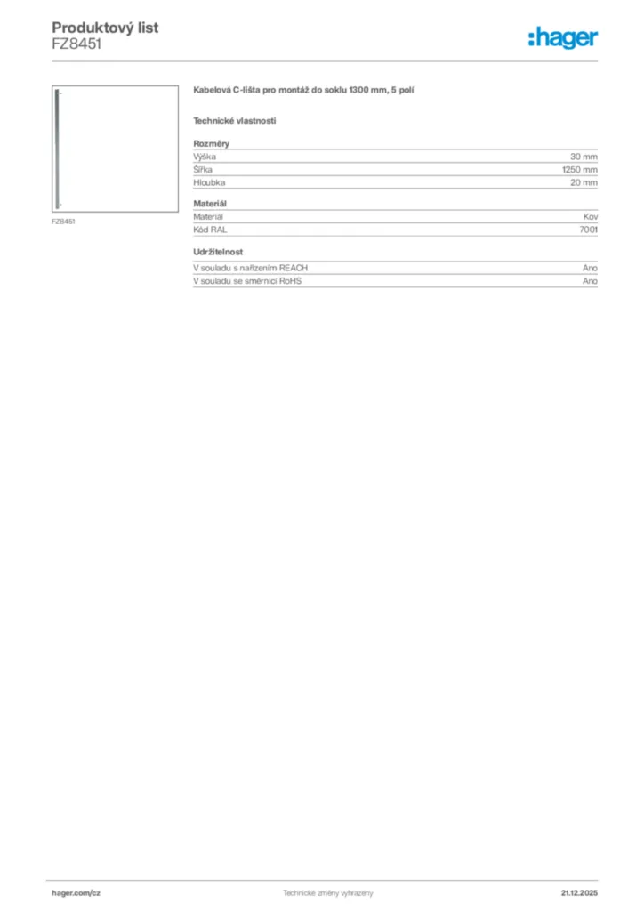 Obrázek Hager Produktový list FZ8451 | Hager