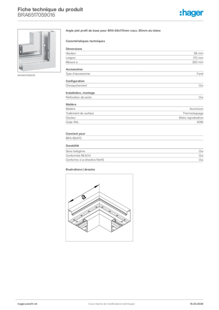 Image Hager Fiche technique du produit BRA6517059016 | Hager Suisse