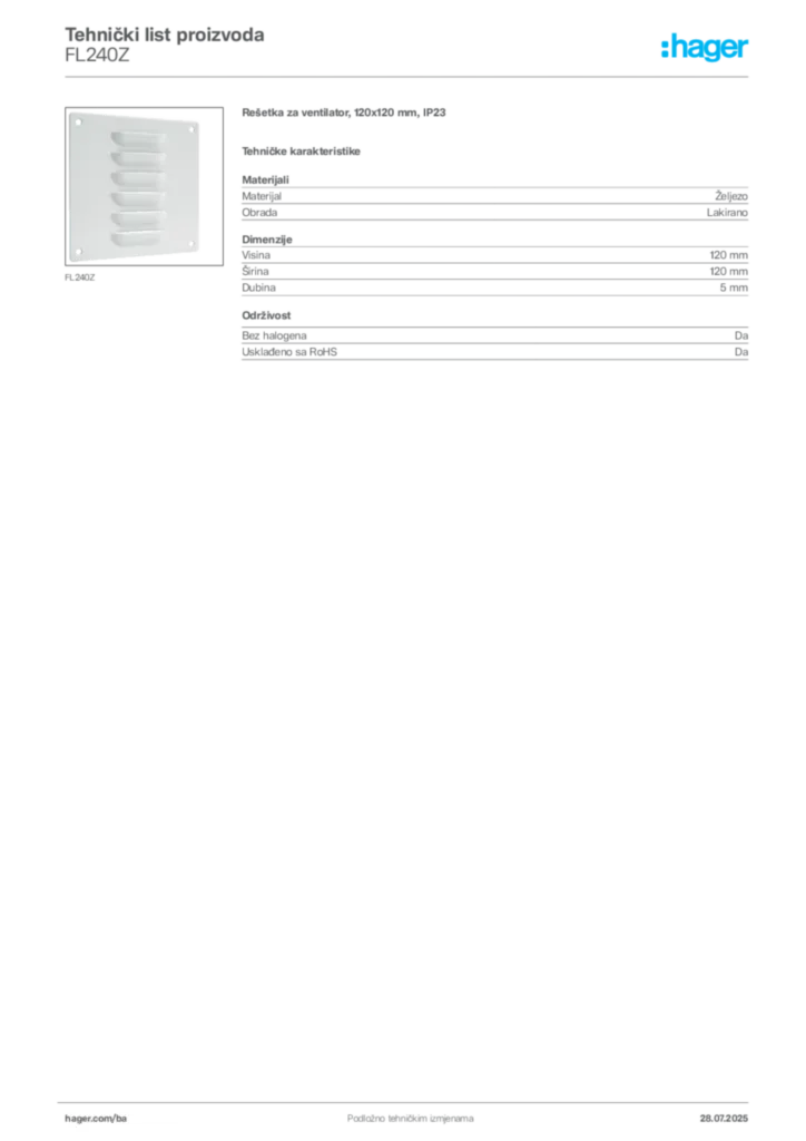Slika Hager Product data sheet FL240Z  | Hager