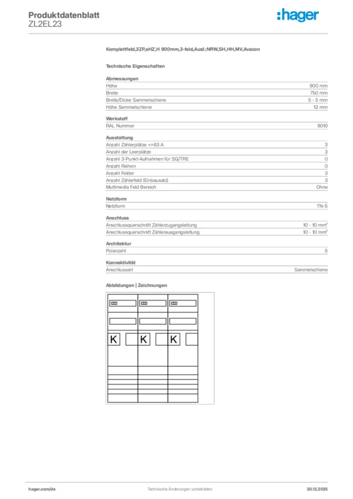 Bild Hager Produktdatenblatt ZL2EL23 | Hager Deutschland