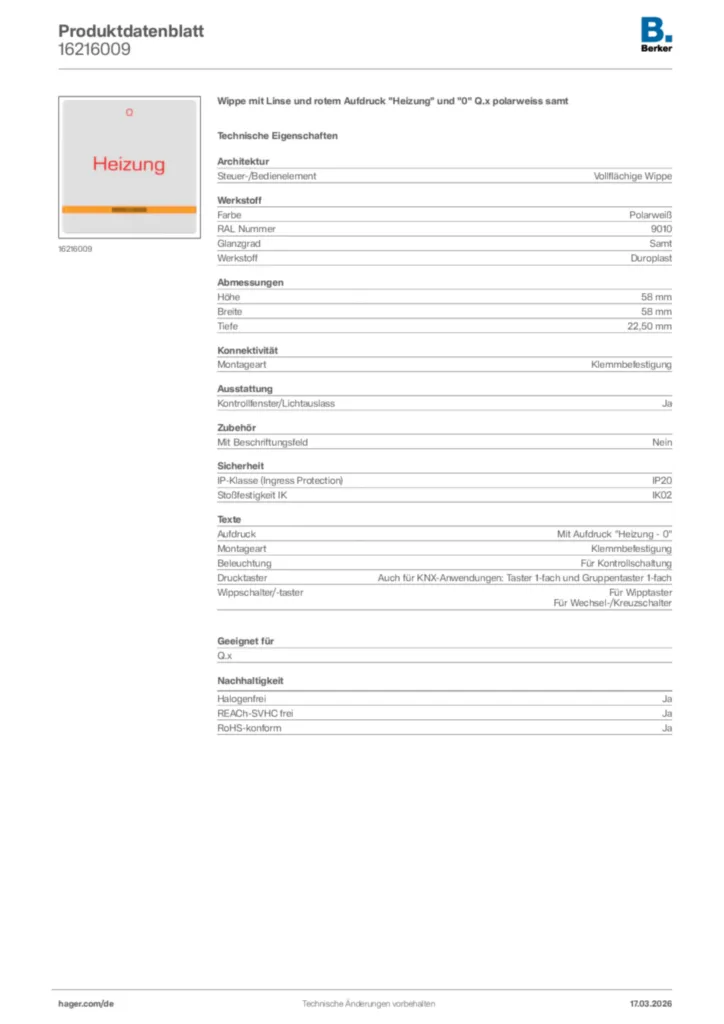 Bild Berker Produktdatenblatt 16216009 | Hager Deutschland