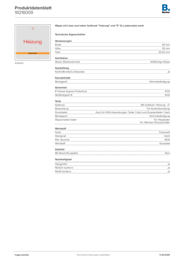 Berker Produktdatenblatt 16216009