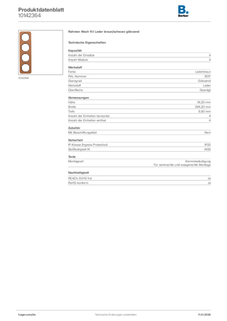 Bild Berker Produktdatenblatt 10142364 | Hager Deutschland