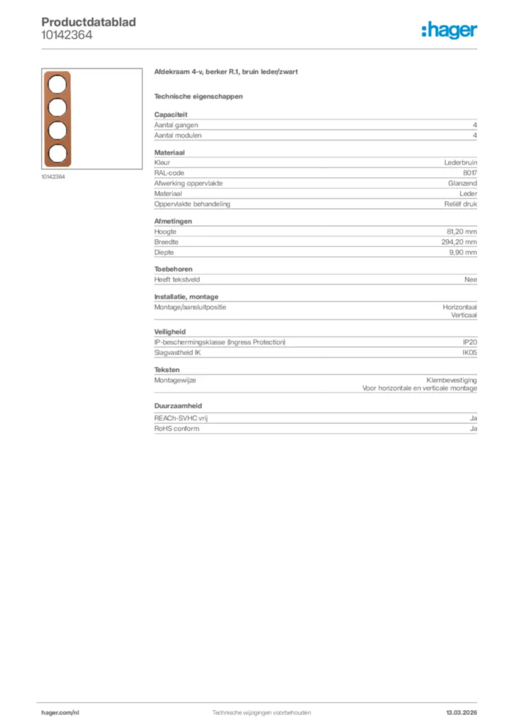 Afbeelding Hager Productdatablad 10142364 | Hager Nederland