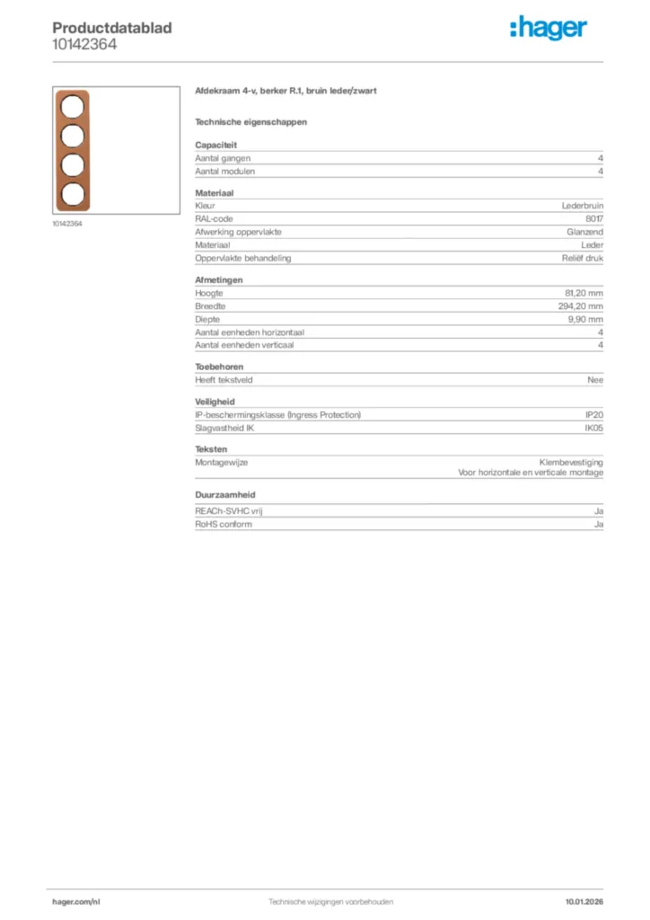 Afbeelding Hager Productdatablad 10142364 | Hager Nederland