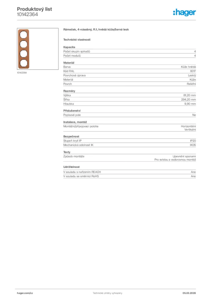 Obrázek Hager Product data sheet 10142364 | Hager