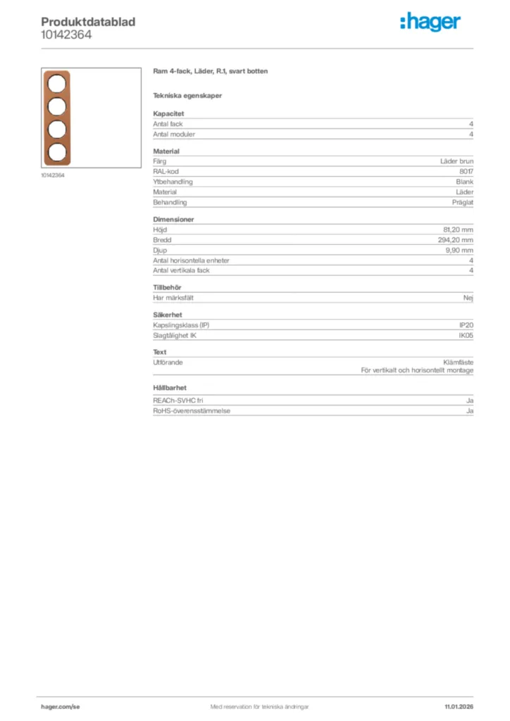 Bild Hager Produktdatablad 10142364 | Hager Sverige