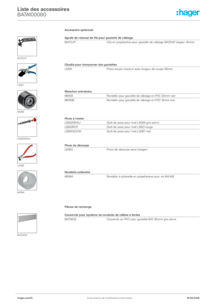 Image Hager Fiche technique du produit BA7A100080 | Hager France